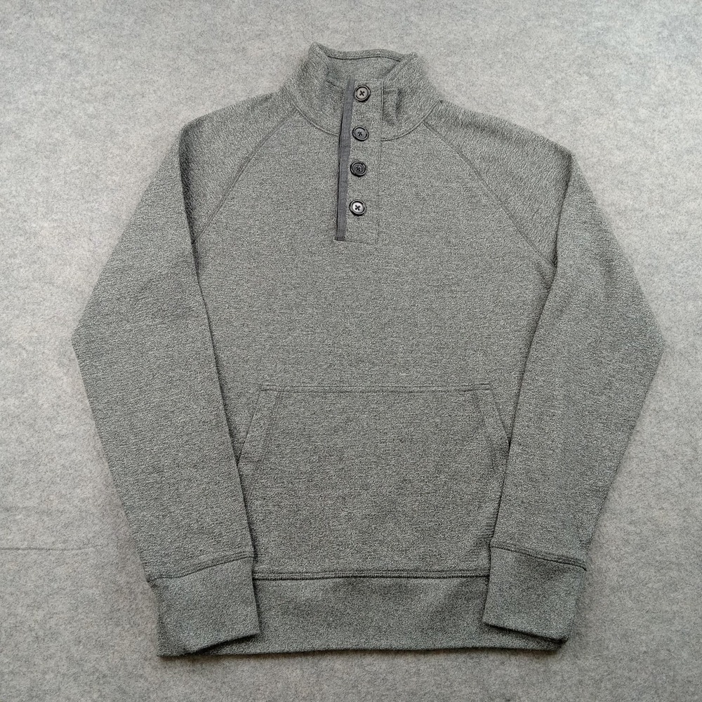 Banana Republic Sweatshirt Mens Small Gray Henley Mock Neck Knit Kangaroo Pocket